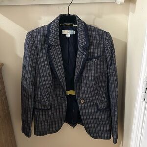 Boden Checked Blue and White Cotton Blazer